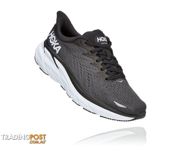 Hoka Mens Clifton 8 Wide Running Shoe - Black/White - HOKA