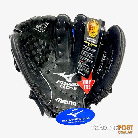 Mizuno Prospect Powerclose 10 Inch RHT Baseball Ball Glove - Black/Grey -...