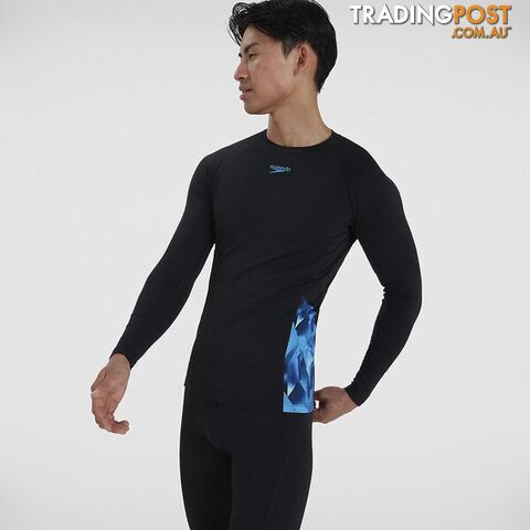 Speedo Mens Print Long Sleeve Top - Black - SPEEDO
