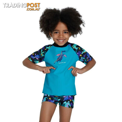 Speedo Toddler Boys Printed LS Rashie - Black/Aqua Green/Indaco - SPEEDO