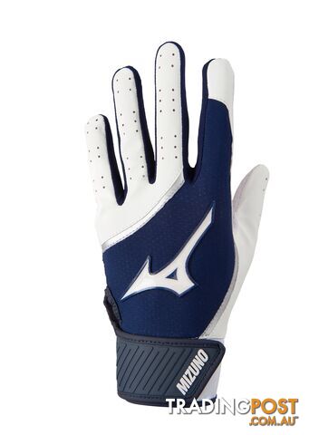 Mizuno MVP Youth Baseball/Softball Batting Gloves - White/Navy - MIZUNO
