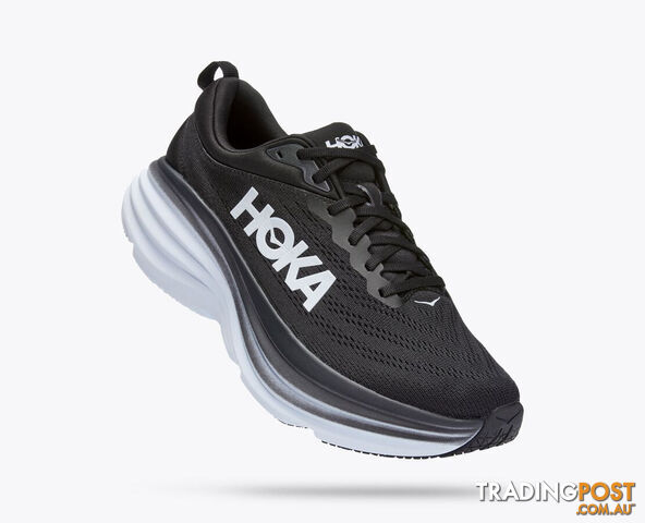 Hoka Bondi 8 Wide Mens Running Shoe - Black/White - HOKA