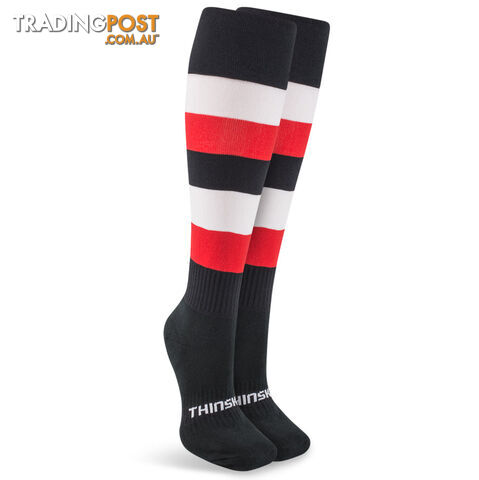 Thinskins Fine Knit Football Socks - Black/White Red Hoops - THINSKINS