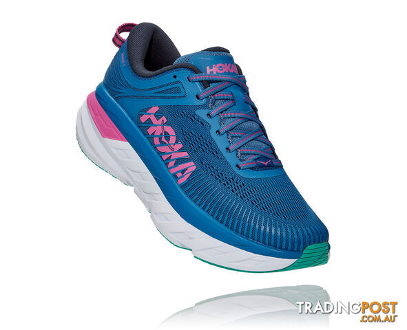 Hoka Womens Bondi 7 Running Shoe - Vallarta Blue/Phlox Pink - HOKA