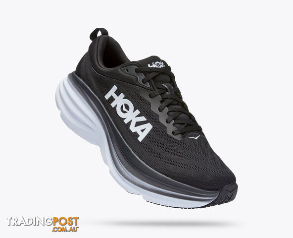 Hoka Bondi 8 Wide Womens Running Shoe - Black/White - HOKA