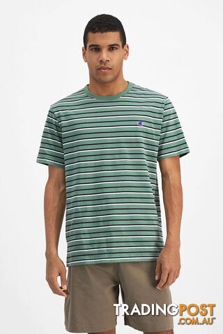 Champion Mens Script Stripe Tee - Green Stripe - CHAMPION