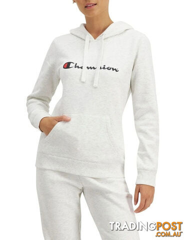Champion Womens Script Hoodie - Light Snow Marle - CHAMPION