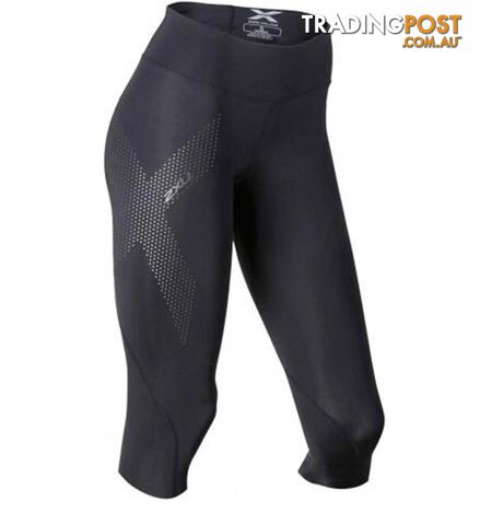 2XU Womens Mid Rise 3/4 Compression Tights - Black/Dot Reflective - 2XU - 9336340316527