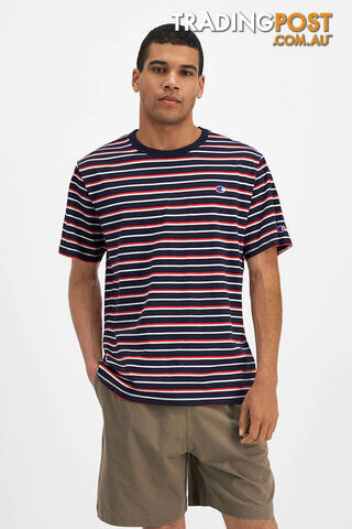 Champion Mens Script Stripe Tee - Navy Stripe - CHAMPION