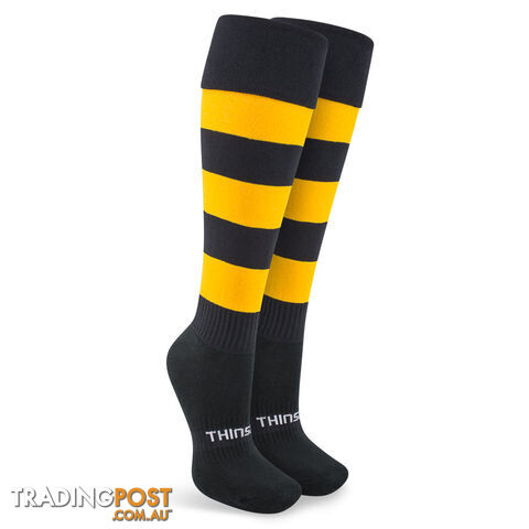 Thinskins Fine Knit Football Socks - Black/Gold Hoops - THINSKINS