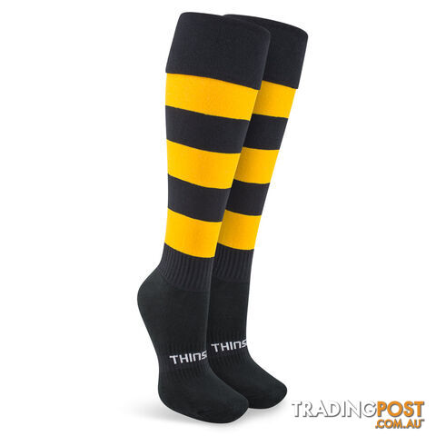 Thinskins Fine Knit Football Socks - Black/Gold Hoops - THINSKINS