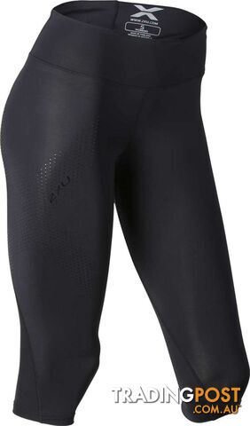 2XU Womens Mid Rise Compression 3/4 Tights - Black/Black Dot Logo - 2XU - 9336340288534