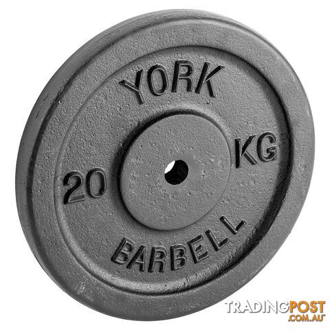 York Black 20Kg Cast Iron Weight Plate - YORK - 014961024173