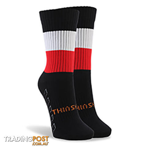 Thinskins Short Fine Knit Football Socks - Black/White Red Hoops - THINSKINS - 9318317200503