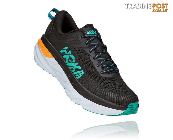 Hoka Mens Bondi 7 Running Shoe - Black/Atlantis - HOKA