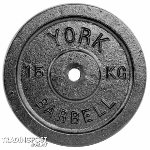 York Black 15Kg Cast Iron Weight Plate - YORK - 014961024166