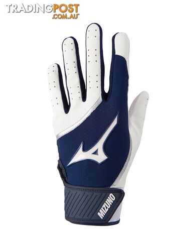 Mizuno MVP Youth Baseball/Softball Batting Gloves - White/Navy - MIZUNO