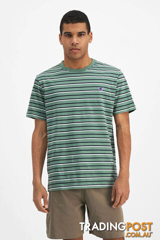 Champion Mens Script Stripe Tee - Green Stripe - CHAMPION