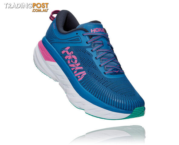 Hoka Womens Bondi 7 Running Shoe - Vallarta Blue/Phlox Pink - HOKA