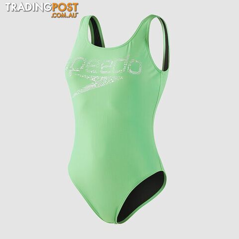 Speedo Womens Logo Deep U-Back One Piece - Absinthe/White - SPEEDO