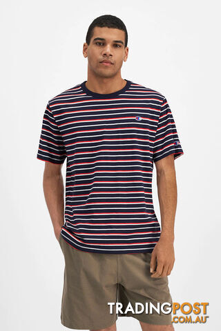 Champion Mens Script Stripe Tee - Navy Stripe - CHAMPION