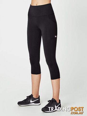 Running Bare Womens Ab Waisted Power Moves 3/4 Tight - Black - RUNNING BARE -...