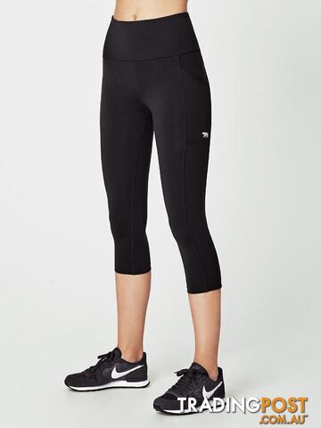 Running Bare Womens Ab Waisted Power Moves 3/4 Tight - Black - RUNNING BARE -...