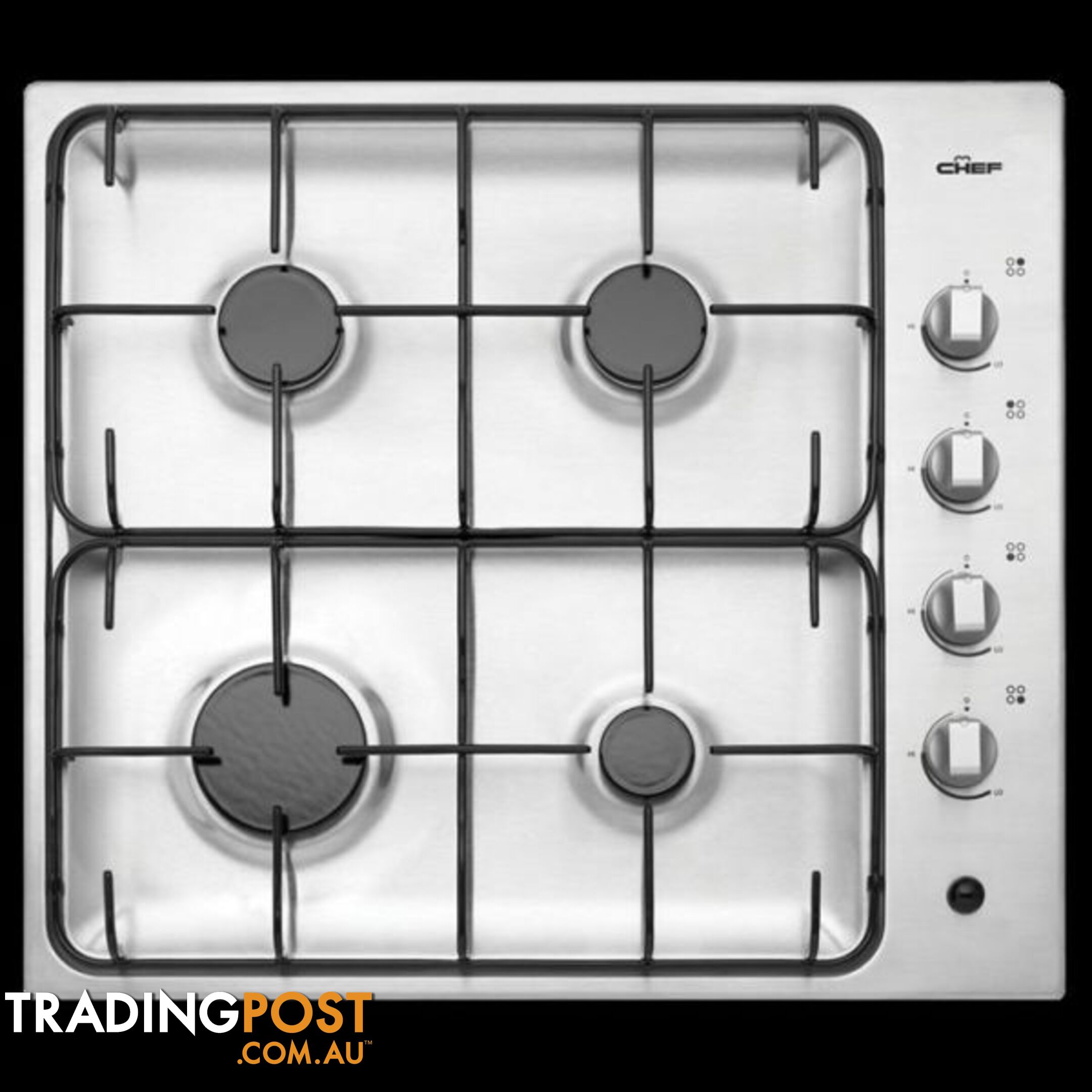 Chef 60cm Stainless Steel 4 Burner Gas Cooktop Model: GHS607S