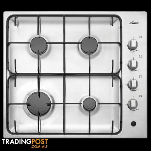 Chef 60cm Stainless Steel 4 Burner Gas Cooktop Model: GHS607S