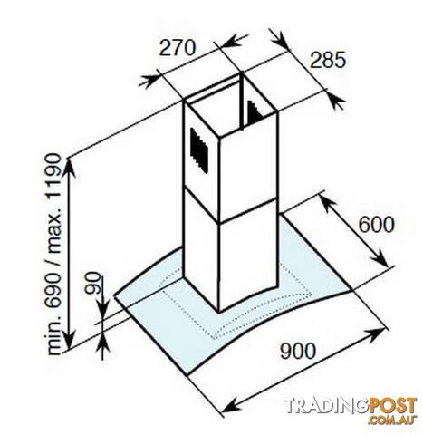 Baumatic 90cm Curved Glass S/Steel Island Canopy - BAH93CG IS - photo 2 of 2