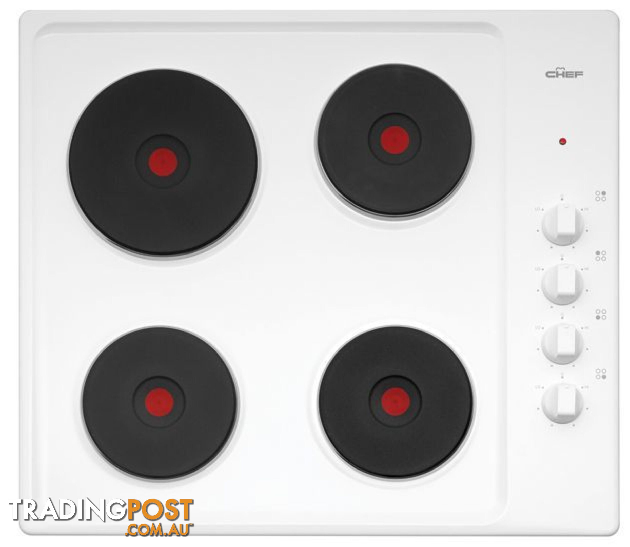 Chef 60cm White Enamel Solid Hotplate Cooktop - EHC617W Cat C