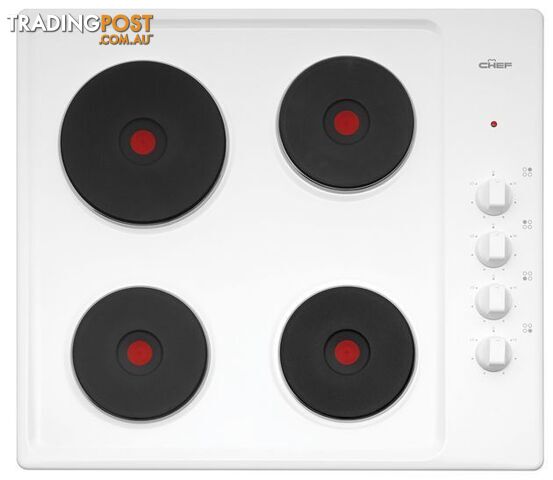 Chef 60cm White Enamel Solid Hotplate Cooktop - EHC617W Cat C