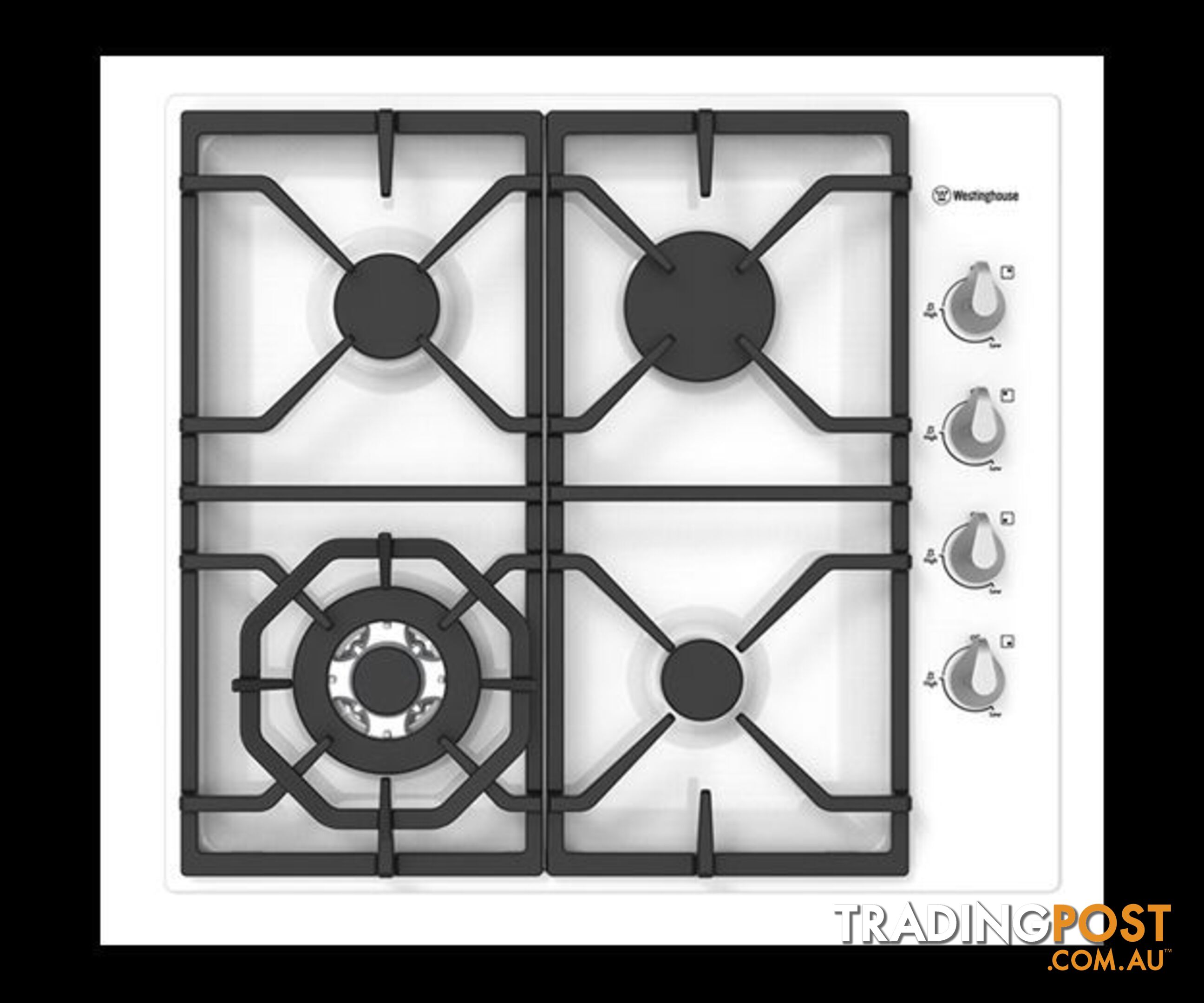 Westinghouse 60cm White Gas Cooktop, Wok, Cast Iron – WHG645WA