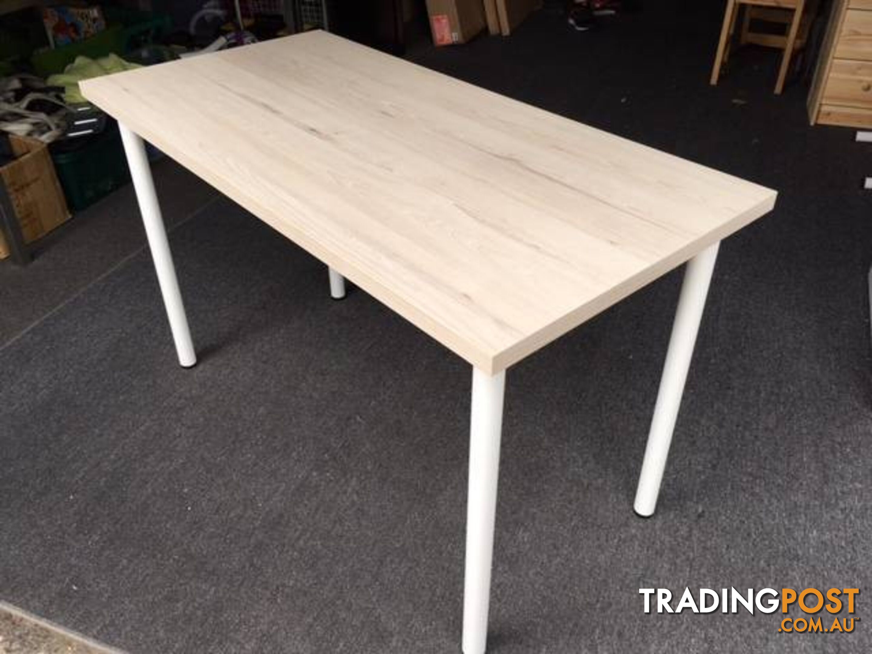 Desk - Laminated White Wash Timber Look Top with White Metal Legs