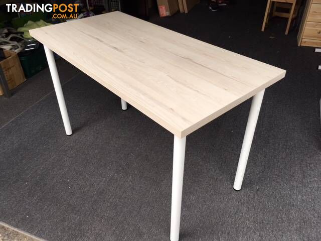 Desk - Laminated White Wash Timber Look Top with White Metal Legs