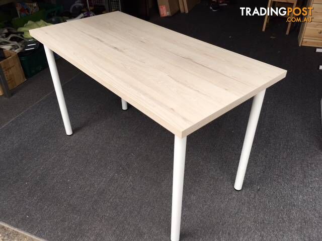 Desk - Laminated White Wash Timber Look Top with White Metal Legs