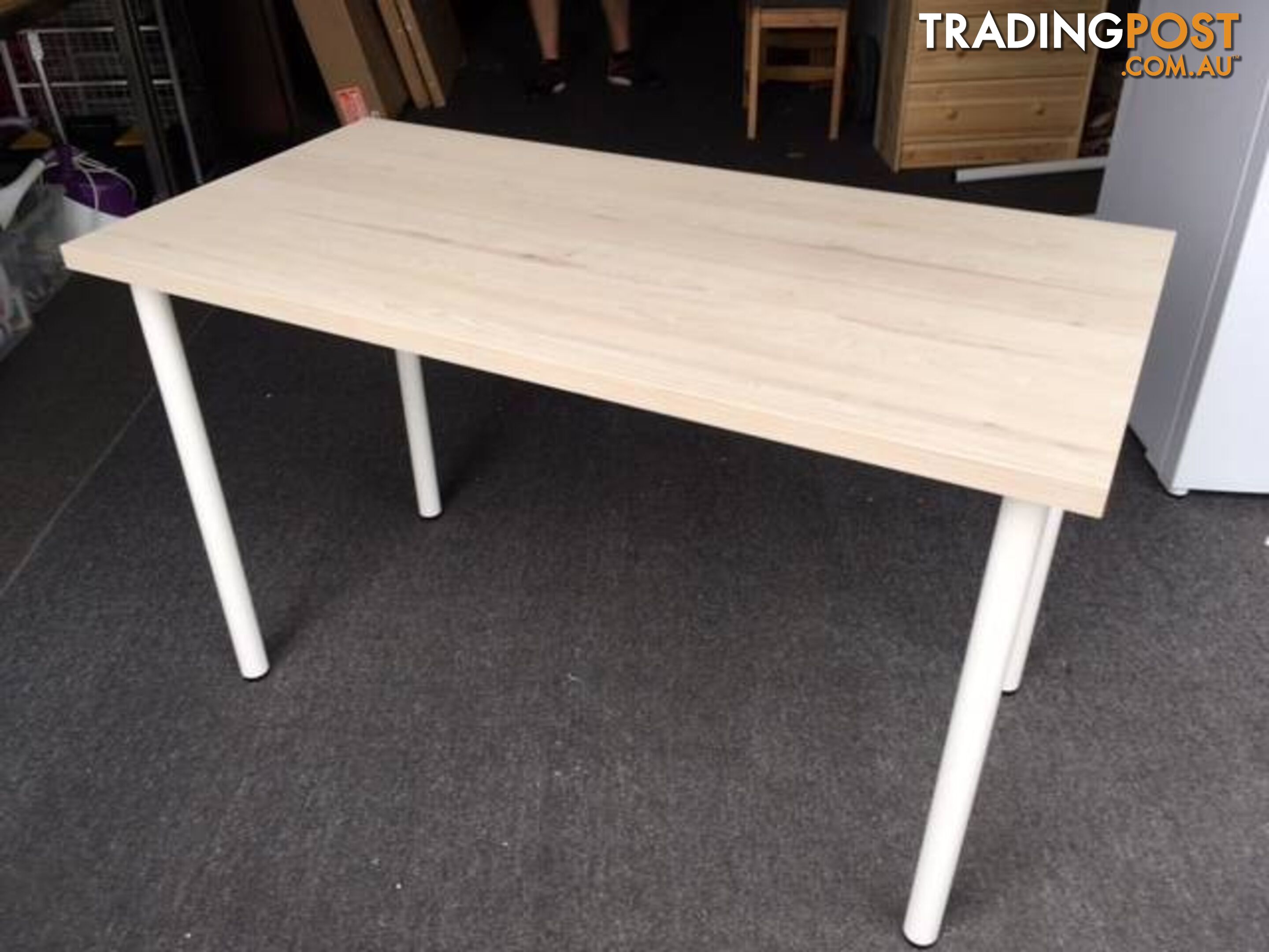 Desk - Laminated White Wash Timber Look Top with White Metal Legs