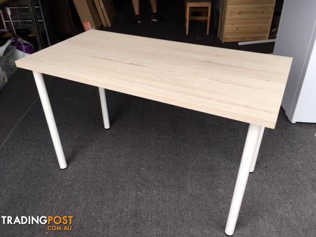 Desk - Laminated White Wash Timber Look Top with White Metal Legs