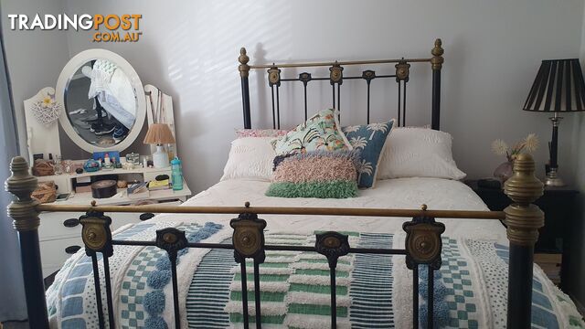 Antique original wrought-iron and brass bed frame