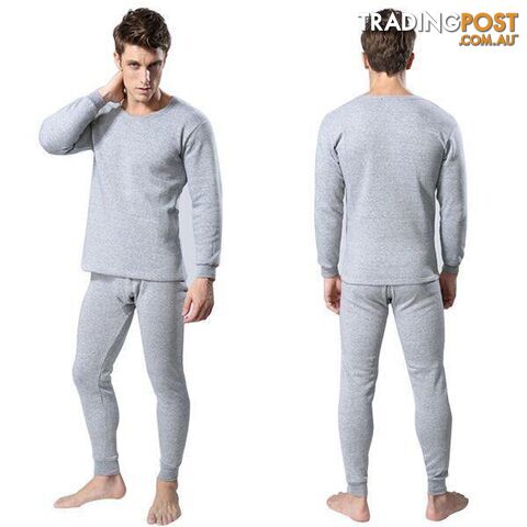  Light Gray / XXXLMen 2Pcs Cotton Thermal Underwear Set Winter Warm Thicken Long Johns Tops Bottom 3 Colors
