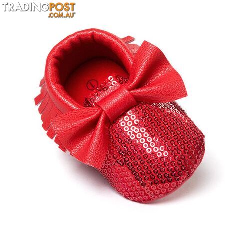 Afterpay Zippay Model 3 / 13-18 Monthsred sequins baby bow moccasins Bling Bling pu leather glitter baby girls dress shoes toddler soft sole moccs