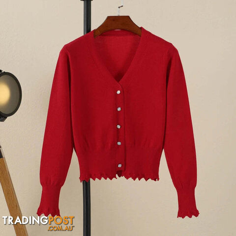 Afterpay Zippay Red / XLCropped Clothing Long Sleeve Top Women's Coat Spring Jersey Knit Ladies Cardigan Female Sweaters Blouses