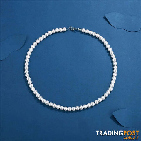 Afterpay Zippay 8MM / 45cmPearl Necklace Men Simple Handmade Strand Bead Necklace Men Jewelry