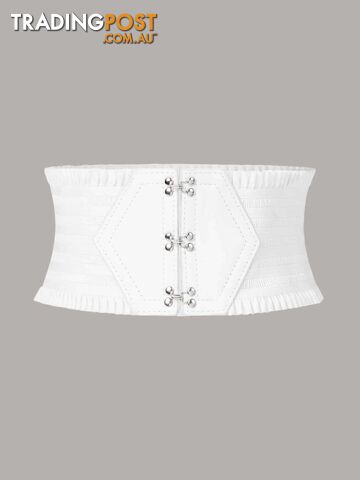 Afterpay Zippay WHITE / 102cmCandy Color Ruffles Wide Belt Triple Buckle Elegant Elastic Waistband Decorative Dress Girdle For Women