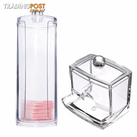  Default TitleTransparent Round Container Storage Case Makeup Cotton Pad Box + Acrylic Cotton Swab Storage Holder Box