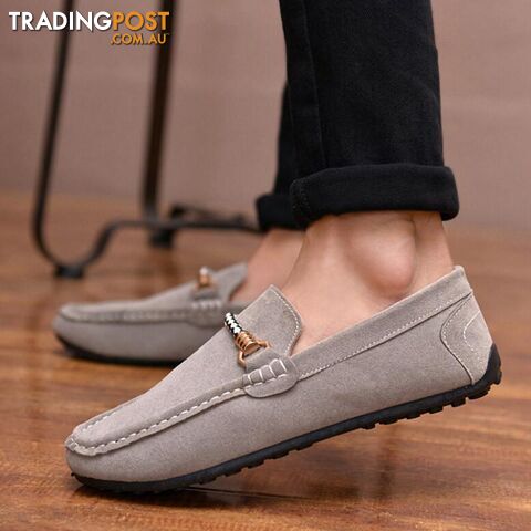 Afterpay Zippay gray / 6.5Men Casual Shoes Fashion Leather Loafers Moccasins Slip On Flats Male suede Shoes Spring autumn style