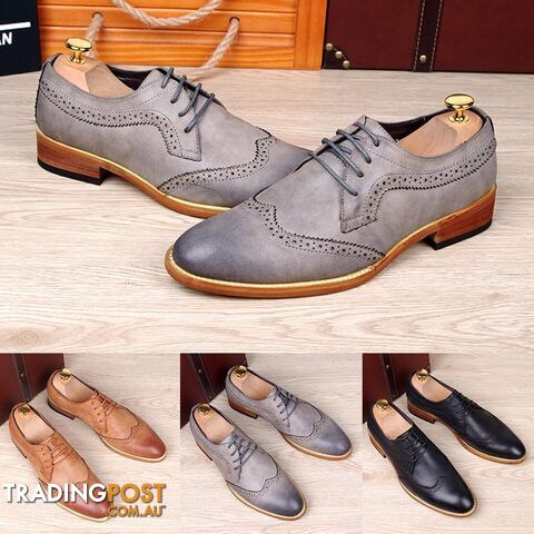  Gray / 8.5Fashion men's carved genuine leather brogue shoes man oxford bullock flats shoe vintage lace up casual business gentle dress