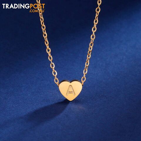  Gold Color / 45-50cm / XStainless Steel Initial Letter Heart Pendant Necklaces for Women Choker Chain Jewelry Birthday Mother's Day