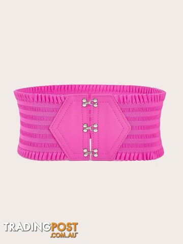 Afterpay Zippay Pink / 82cmCandy Color Ruffles Wide Belt Triple Buckle Elegant Elastic Waistband Decorative Dress Girdle For Women