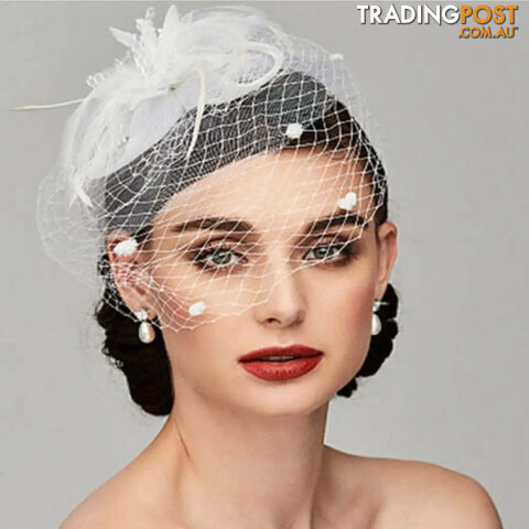 Afterpay Zippay whiteBirdcage Bride Veil Wedding Hair Accessories Flowers Feather Mesh Veil Face Cover